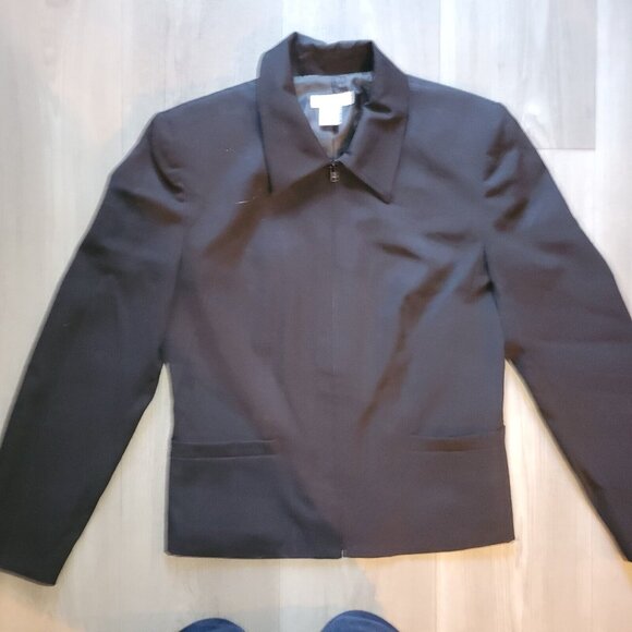 Vintage Talbots Black Full Zip-Up Stretch Jacket Blazer 100% Wool Size 6 - Picture 3 of 4
